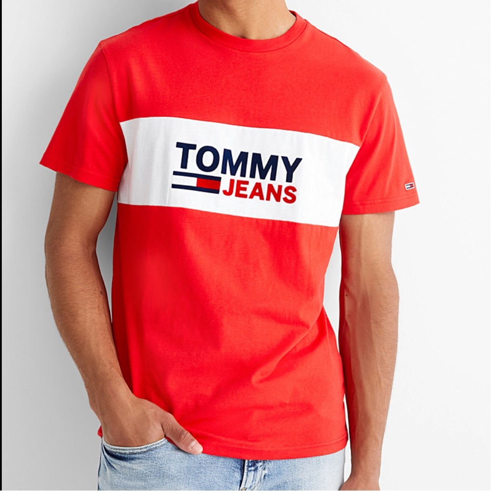 TOMMY JEANS Heron Short Sleeve Tee XL Red, White, Navy Blue
